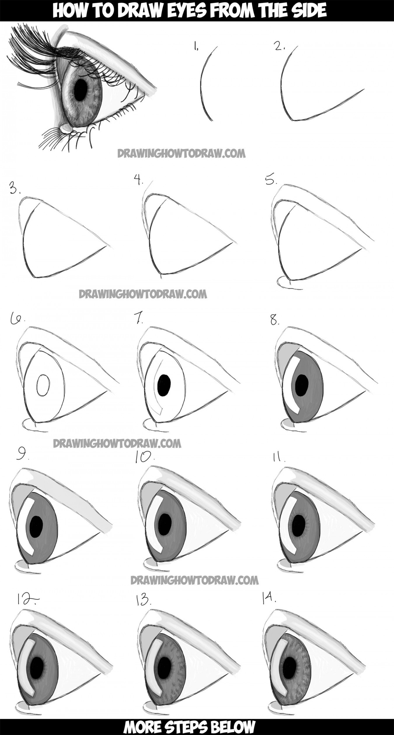 How to Draw Realistic Eyes from the Side Profile View - Step by