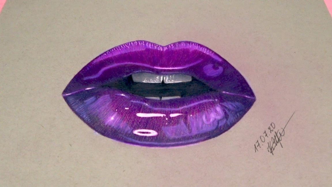 How to draw realistic glossy lips with colored pencils  how to draw mouth