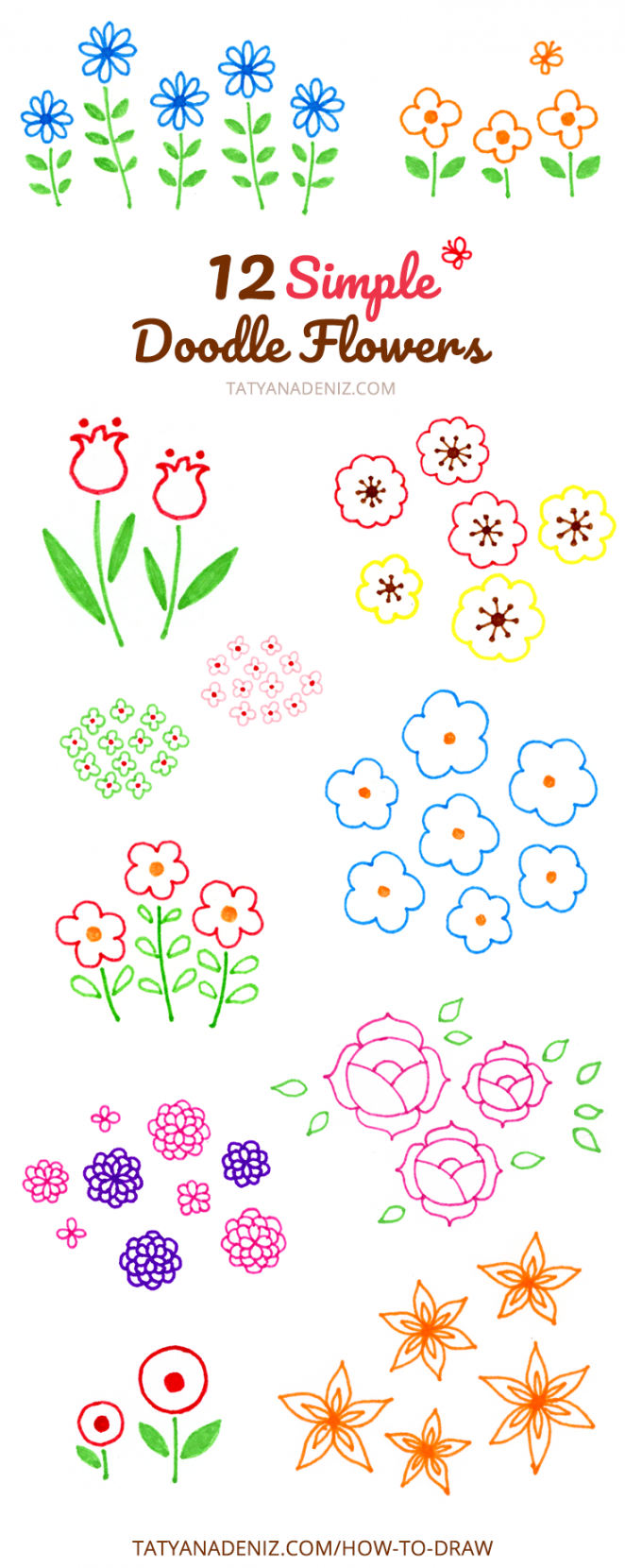How to Draw Simple and Cute Doodle Flowers  Different Ways