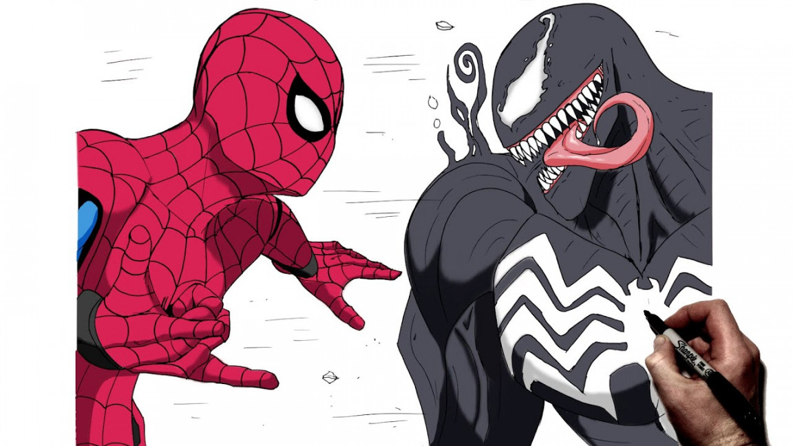 How To Draw Spiderman vs Venom  Step By Step  Marvel