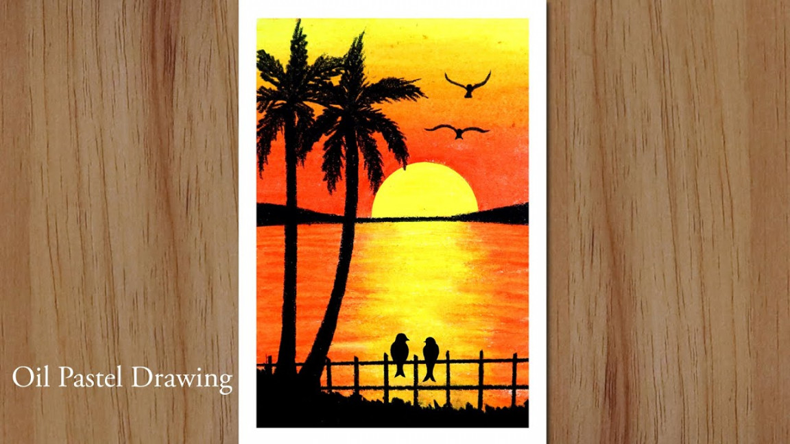 How to draw Sunset Scenery with oil pastels step by step, Drawing for  Beginners