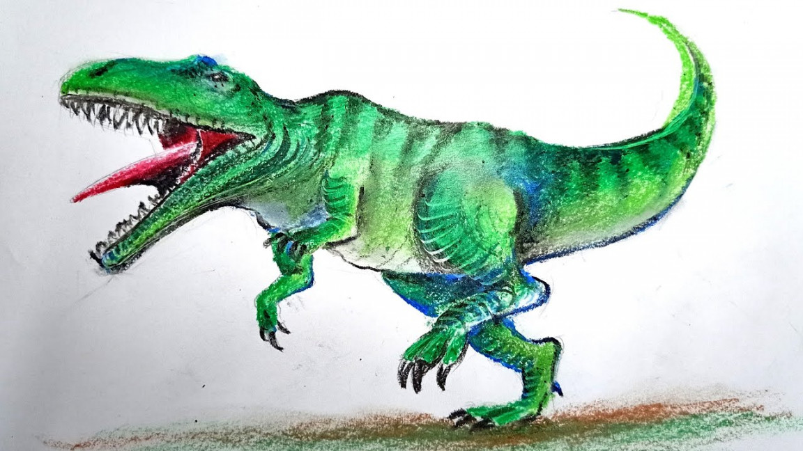 How to draw T-Rex with oil pastel colour step by step