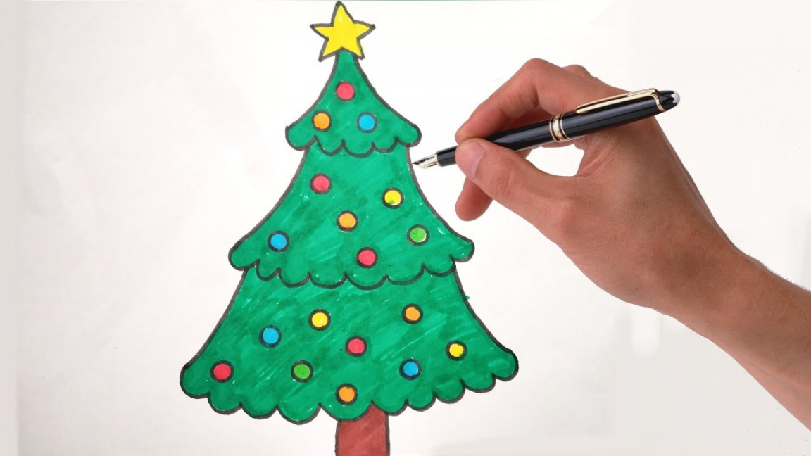 How To Draw The Christmas Tree ! Easy And Cute Art On Paper For Kids ! Step  By Step Tutorial