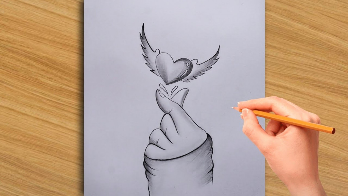 How to make simple drawing of hand with flying heart  simple art video