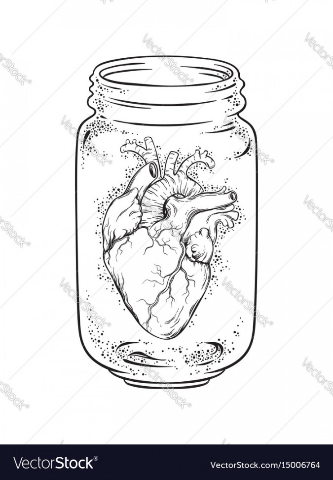 Human heart in glass jar isolated print design Vector Image