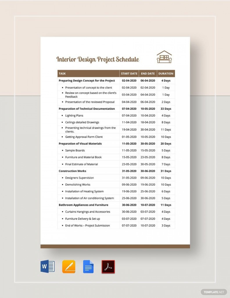 Interior Design Project Schedule Template - Download in Word