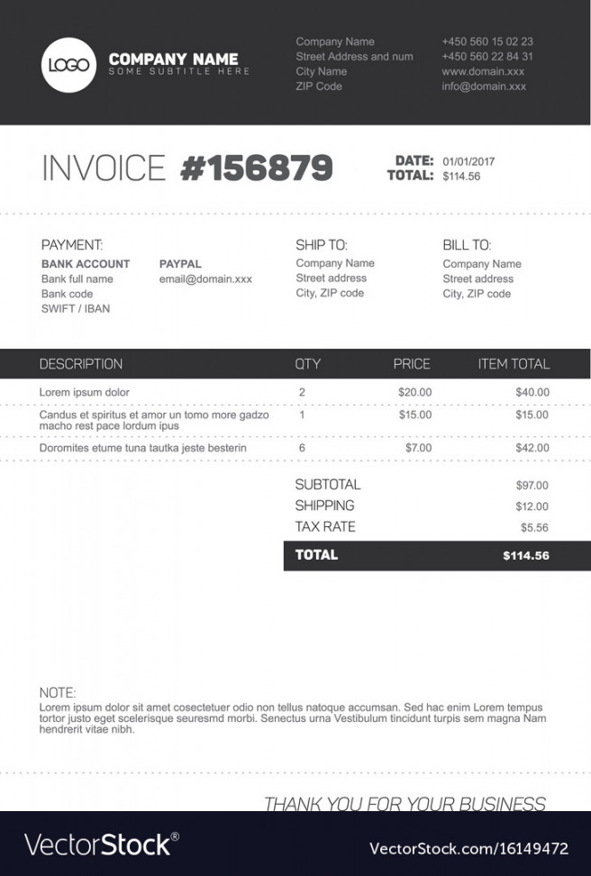 Invoice template - black and white version Vector Image