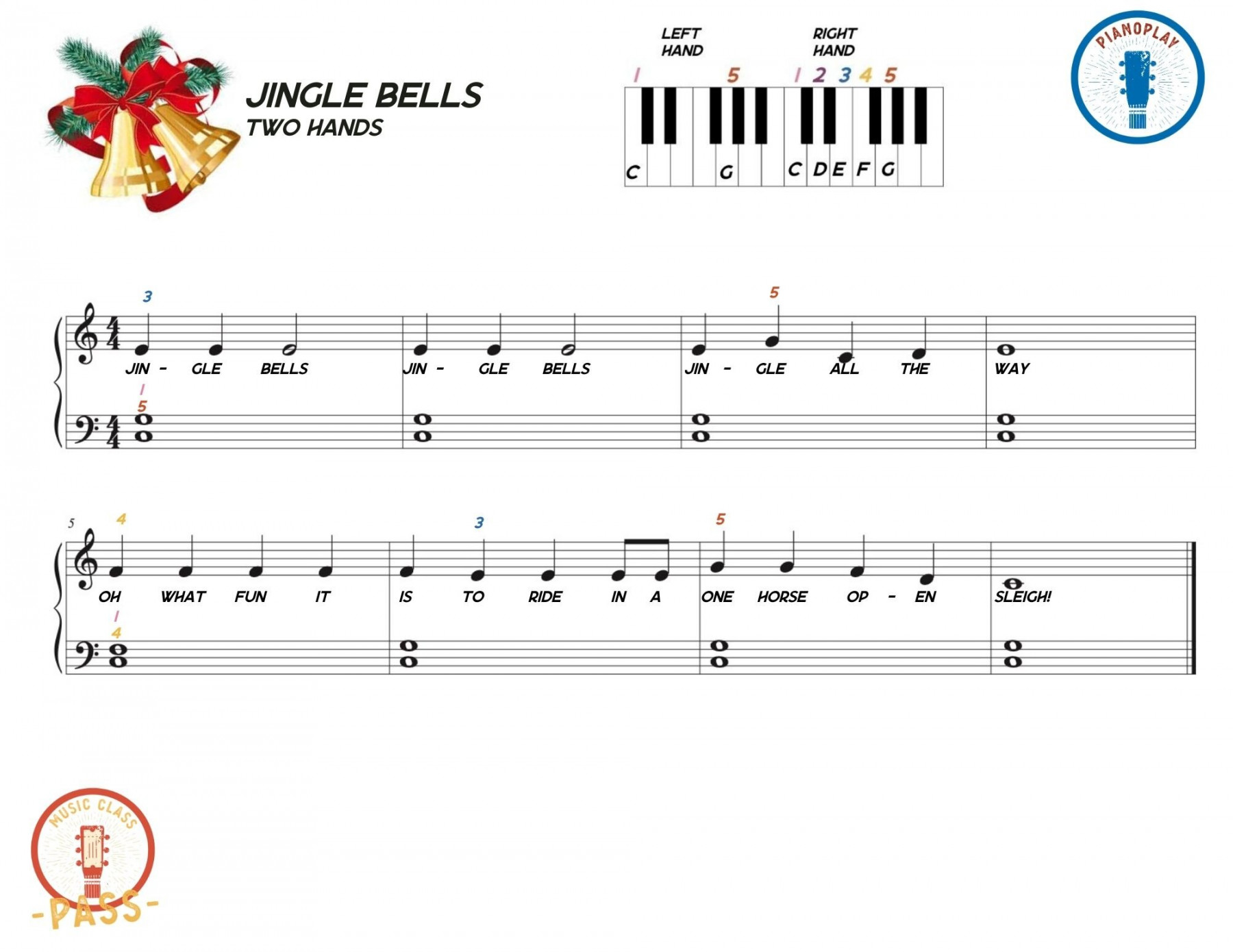 Jingle Bells Piano -  Levels (Beginner to Intermediate)  Jammin