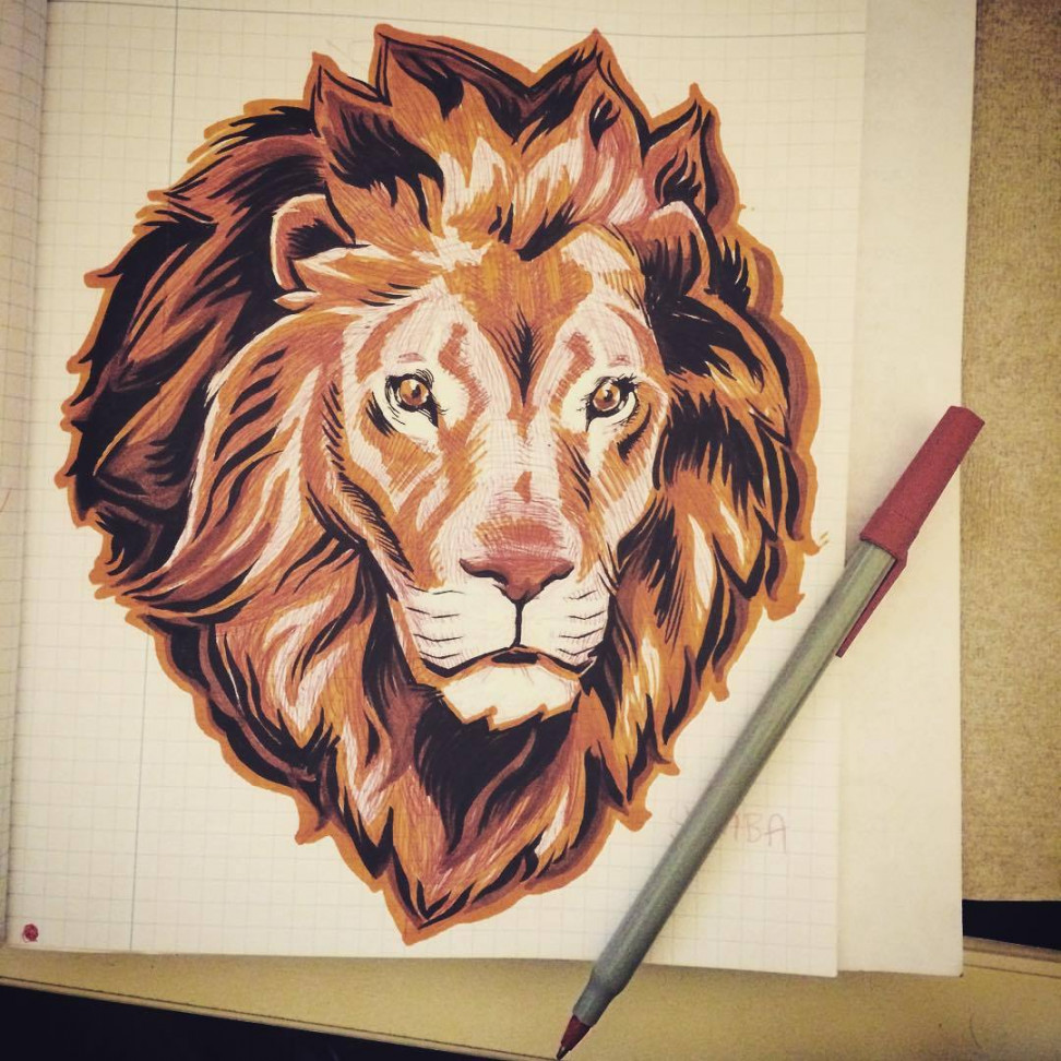 JOHNNYBHAZARD — #Lion #ballpoint #marker #sketch #drawing