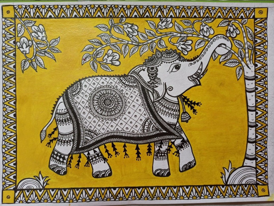 Kalamkari elephant  Hand painting art, Indian art paintings