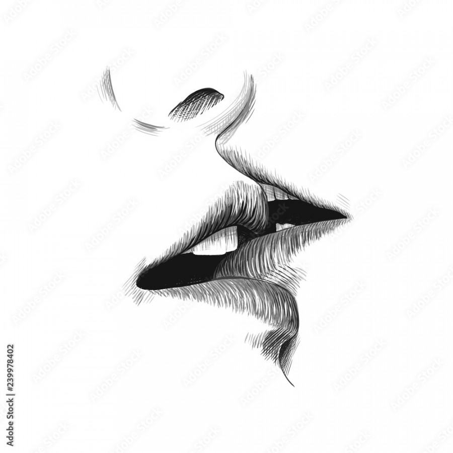 Kiss sketch vector illustration, hand drawn black and white doodle