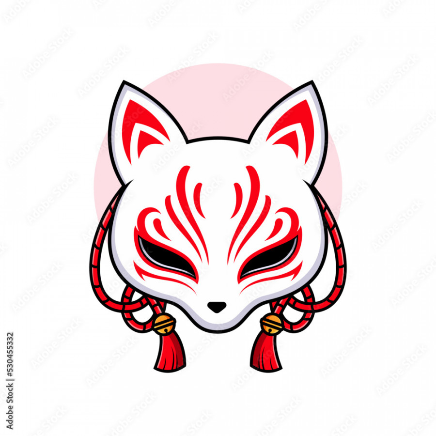 Kitsune fox mask icon, traditional Japanese symbol