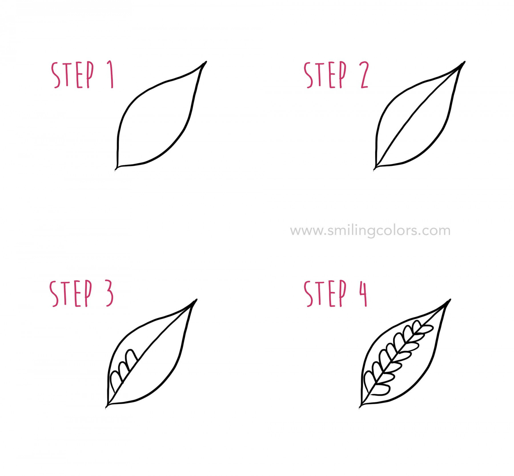 Leaf Drawing Step by Step Tutorials - Smiling Colors