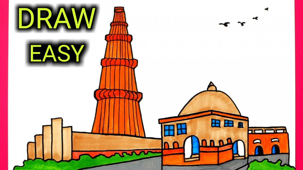 Learn - Qutub Minar ki Drawing  How to Draw Qutub Minar Easy  All Real  Draw