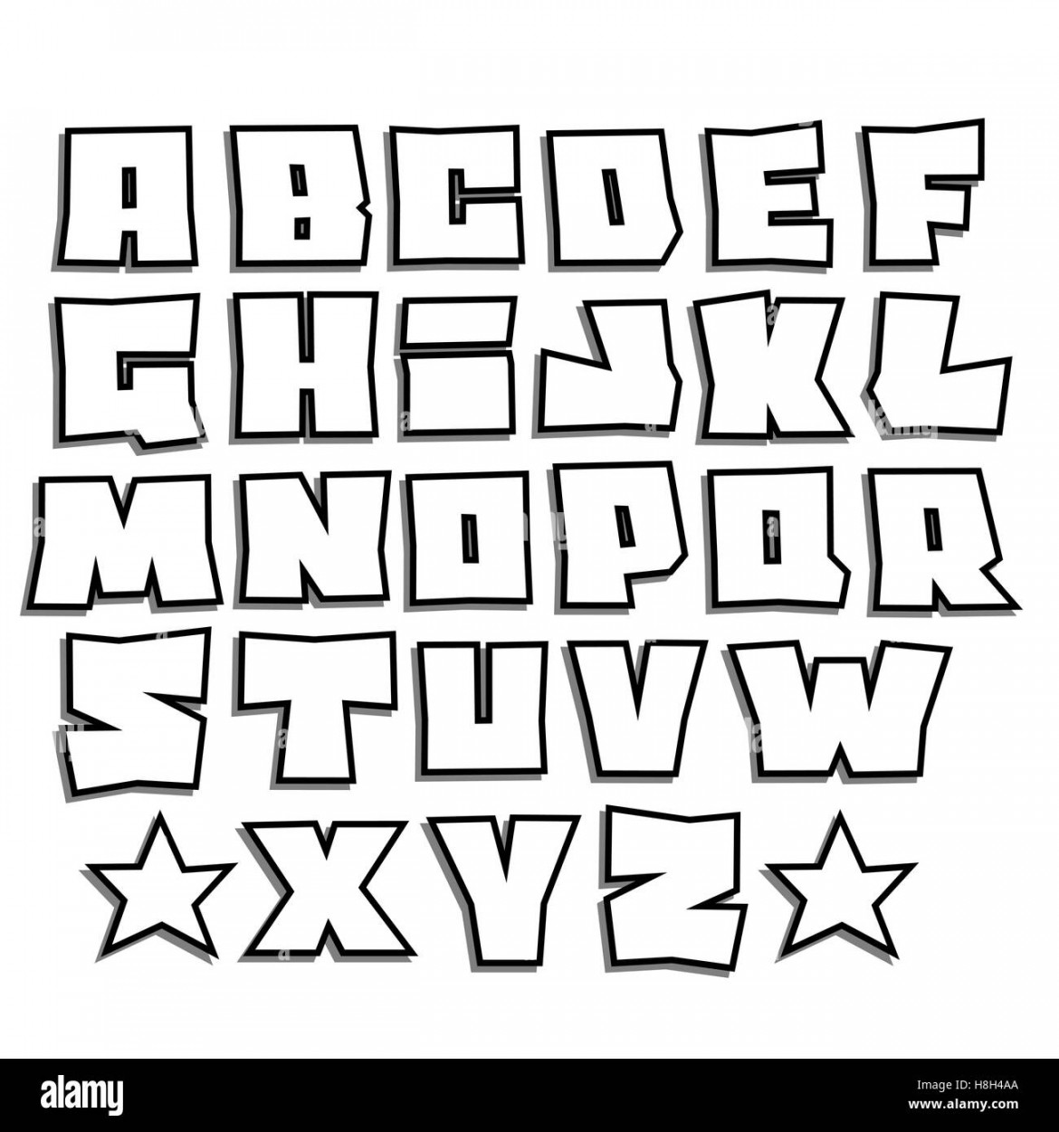 lesbare Graffiti Schriftarten-Alphabet mit Schatten auf weiß Stock