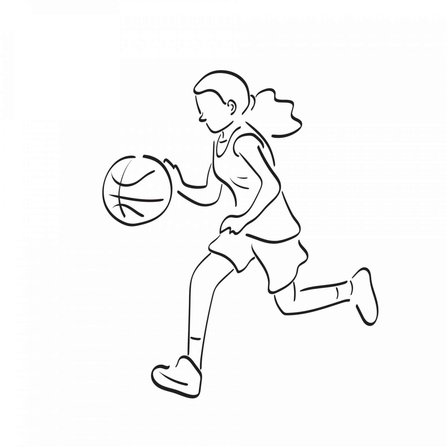 line art girl playing basketball illustration vector hand drawn