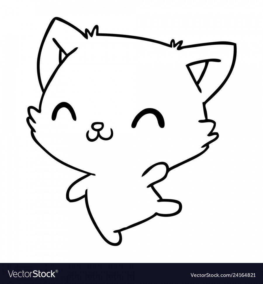 Line drawing of cute kawaii cat Royalty Free Vector Image