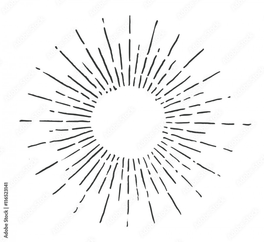 Linear drawing of sun. Vintage style of the image