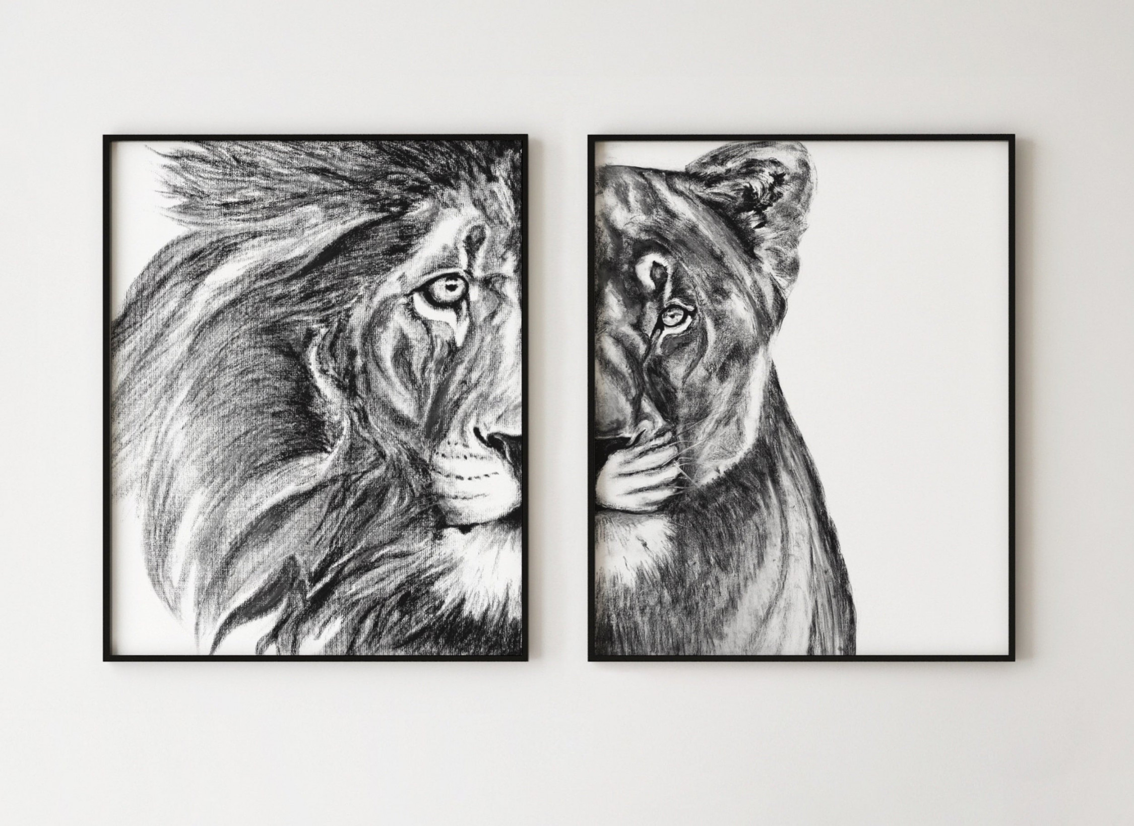 Lion Art set of  Lion Head Oil Pastel Drawings Lion and - Etsy