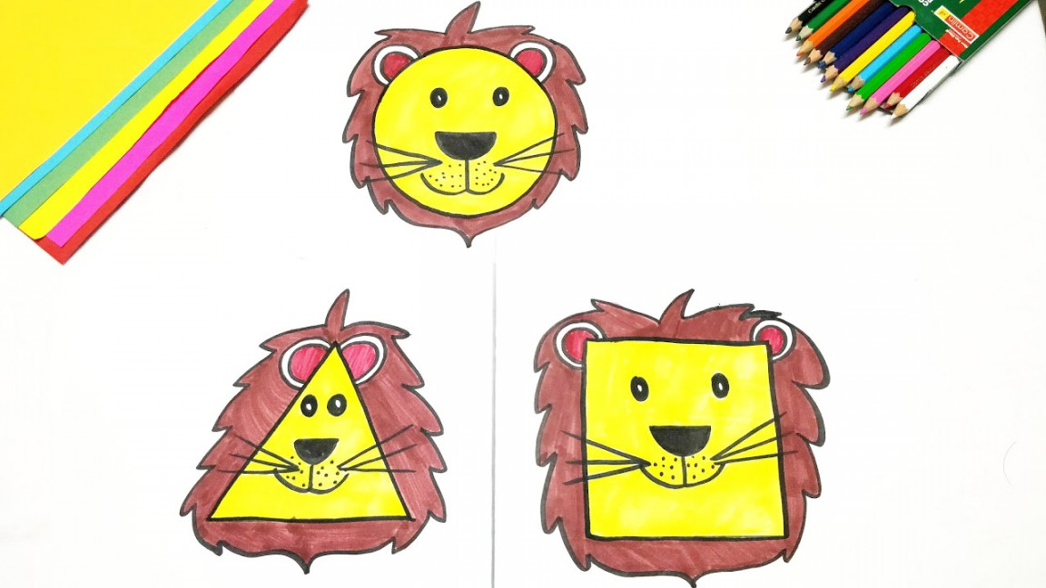 Lion - Drawing & coloring from shapes for kids, How to draw and paint in  easy steps for toddler/kids