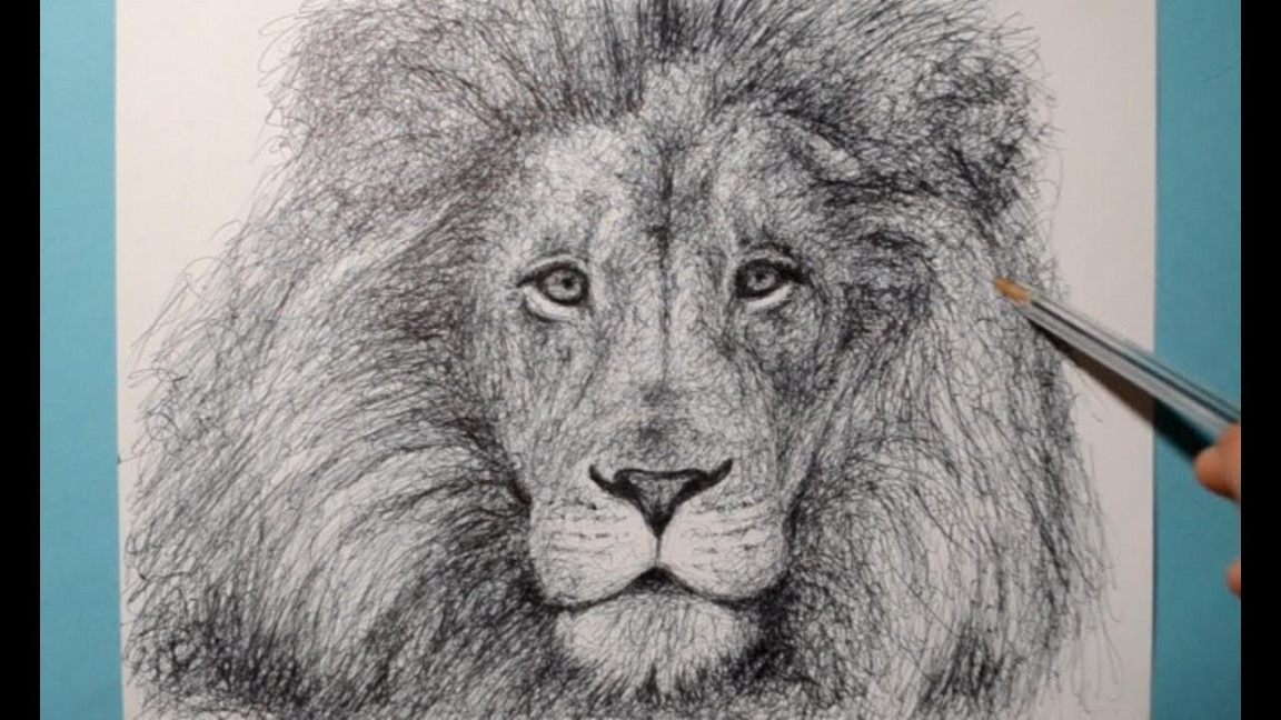 Lion Drawing / Cool Technique With a Ballpoint Pen / Scribble Art Therapy /  Day