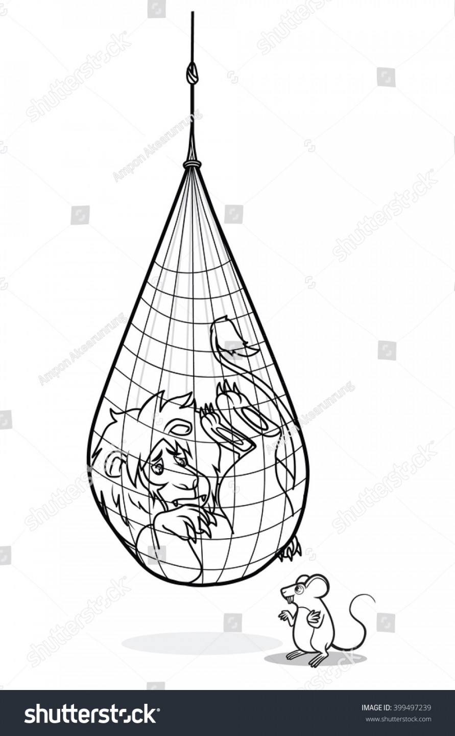 Lion Net Trap Hang On Waiting Stock Vector (Royalty Free