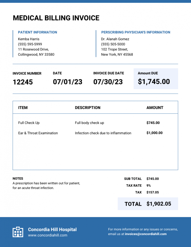 Medical Billing Invoice Template - Venngage