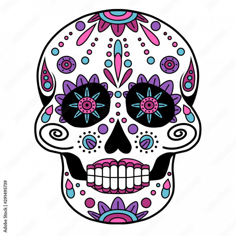 Mexican sugar skull. Colorful skull with floral ornament