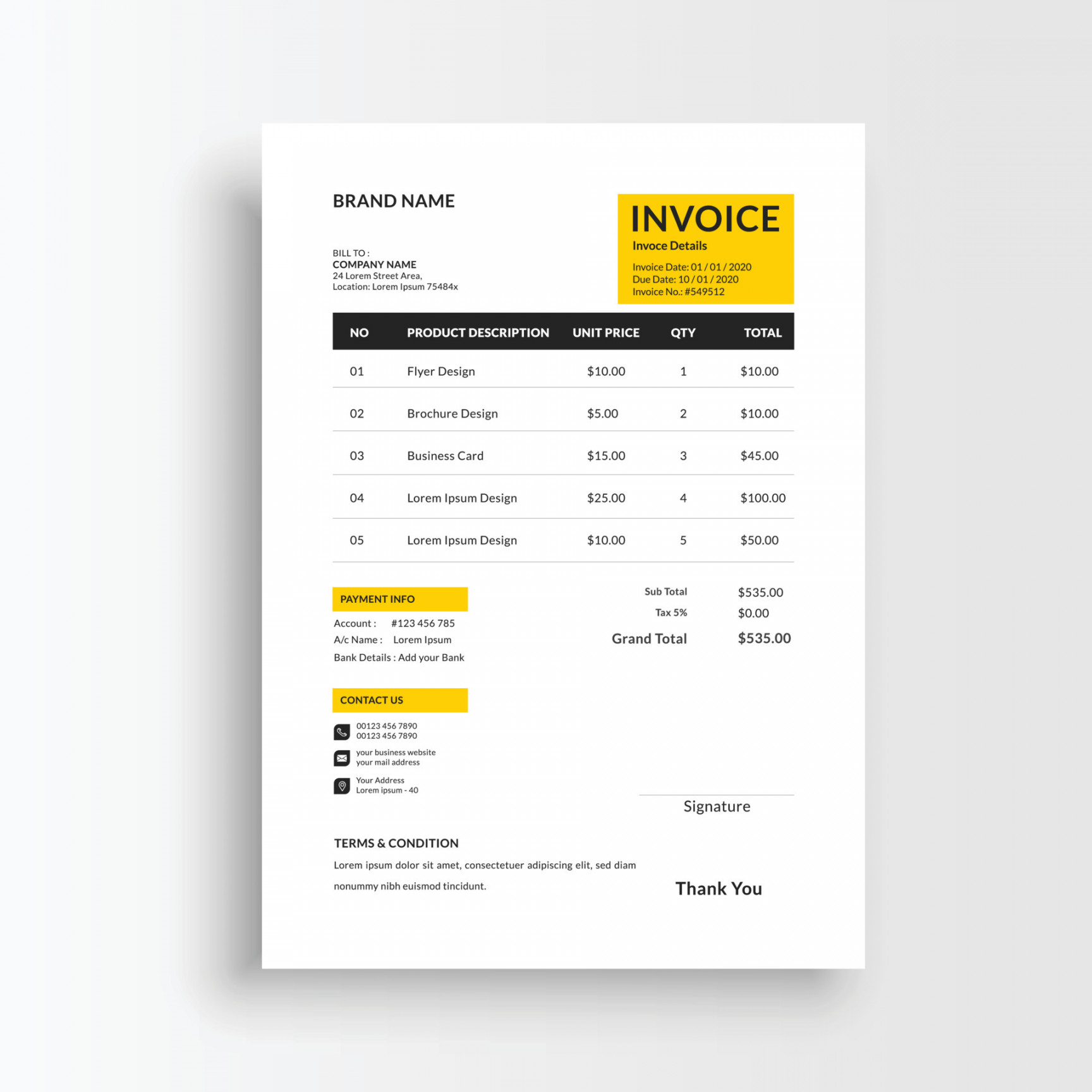 minimalist receipt voucher template vector, sales invoice template