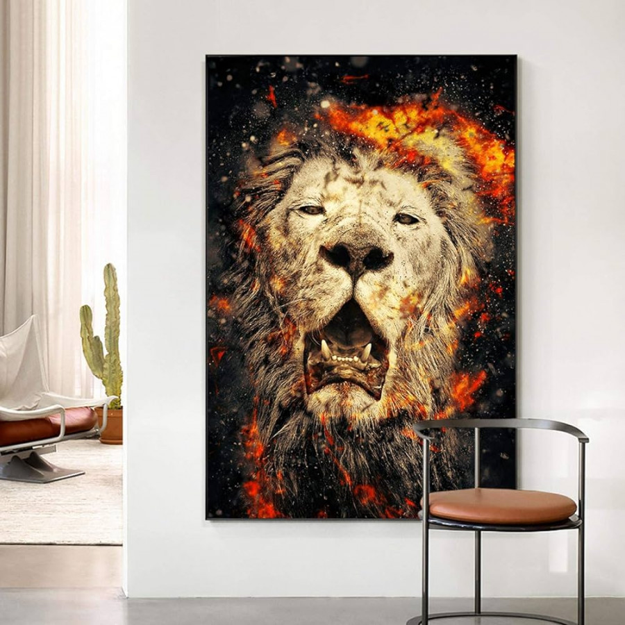 Modern Wall Lion Head Picture Poster Wall Art Painting Animal Art Canvas  Prints for Living Room Decoration  x  cm Unframed