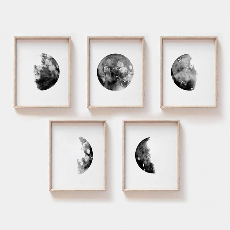 MoharWall Set of  Moon Phases Print Black & White, Monochrome