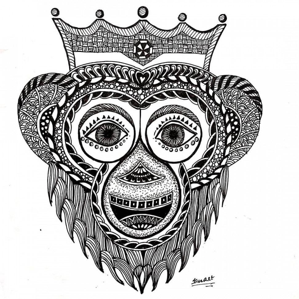 Monkey drawing #mandalaart #monkeymandala #doodles #monkeyking