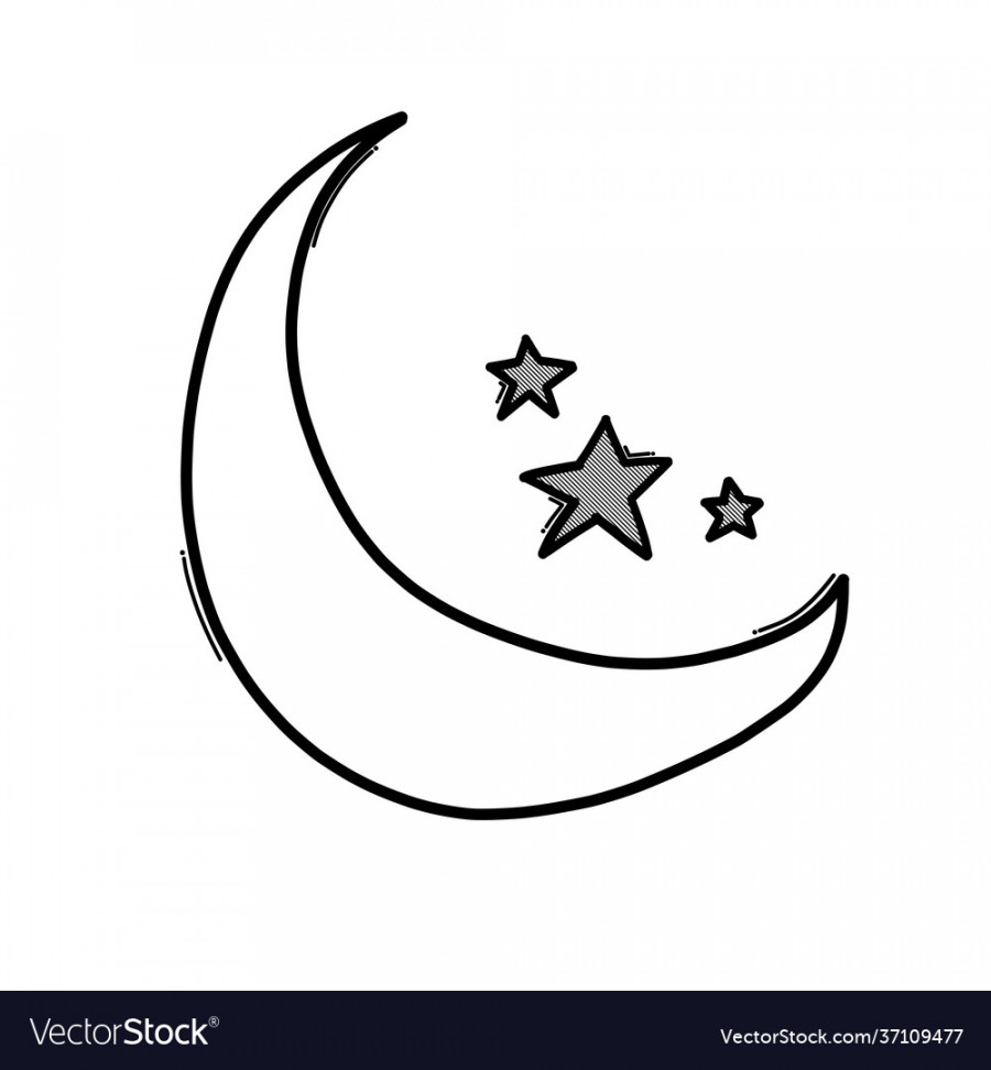 Moon and stars doodle icon drawing sketch hand Vector Image