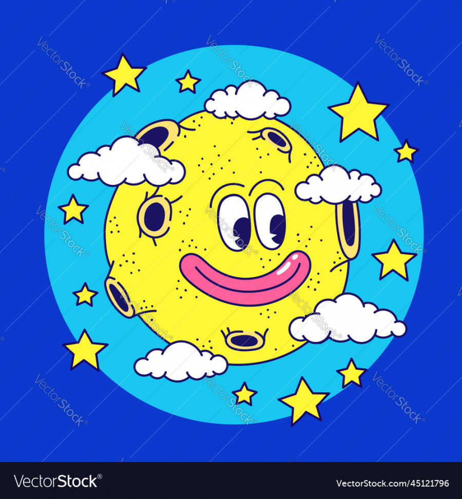 Moon character smiling - yk style Royalty Free Vector Image