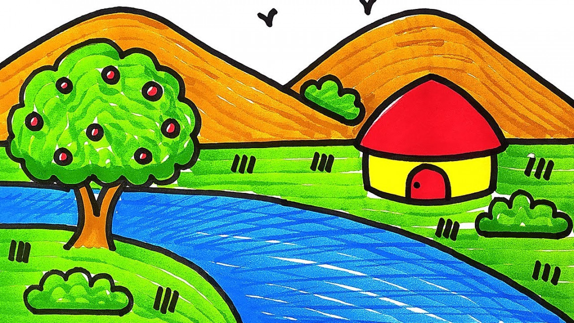 most simple scenery drawing with brush sketch pens for All  scenery  drawing with  coin step by st