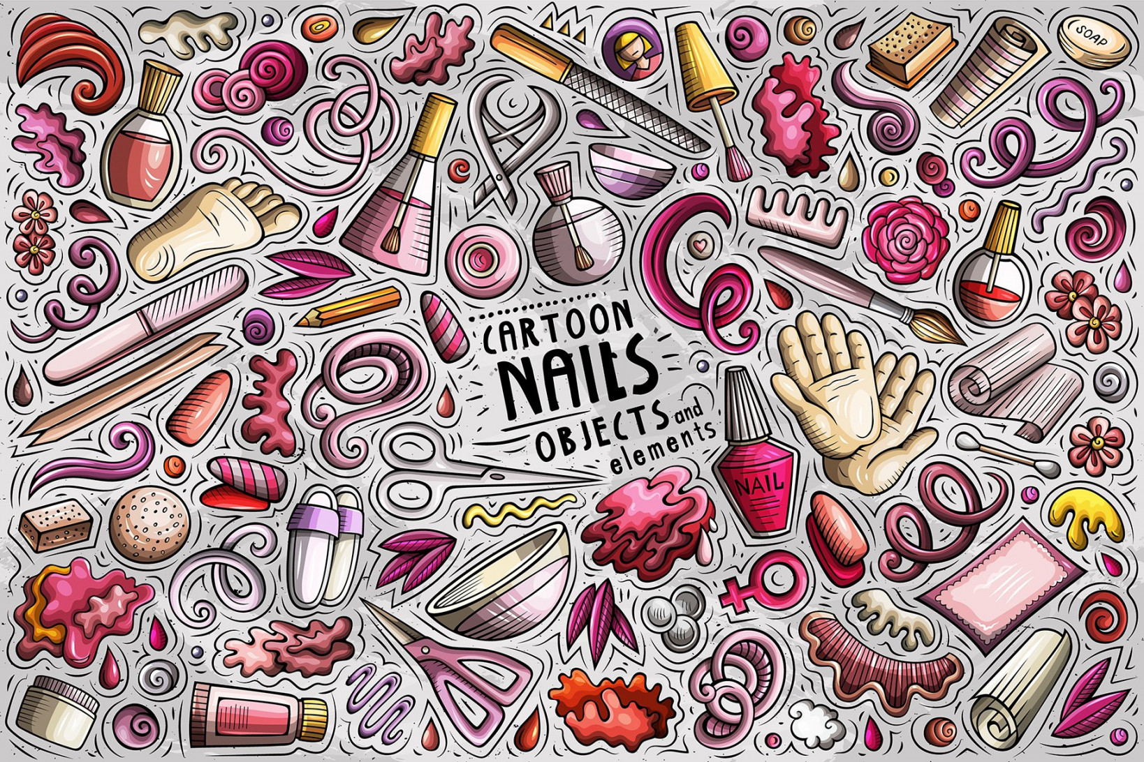 Nail Salon Cartoon Objects and Symbols Collection