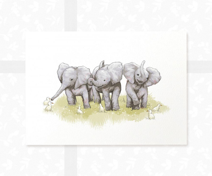 New Baby Gift Elephant Nursery Prints Safari Animal Wall Art Set