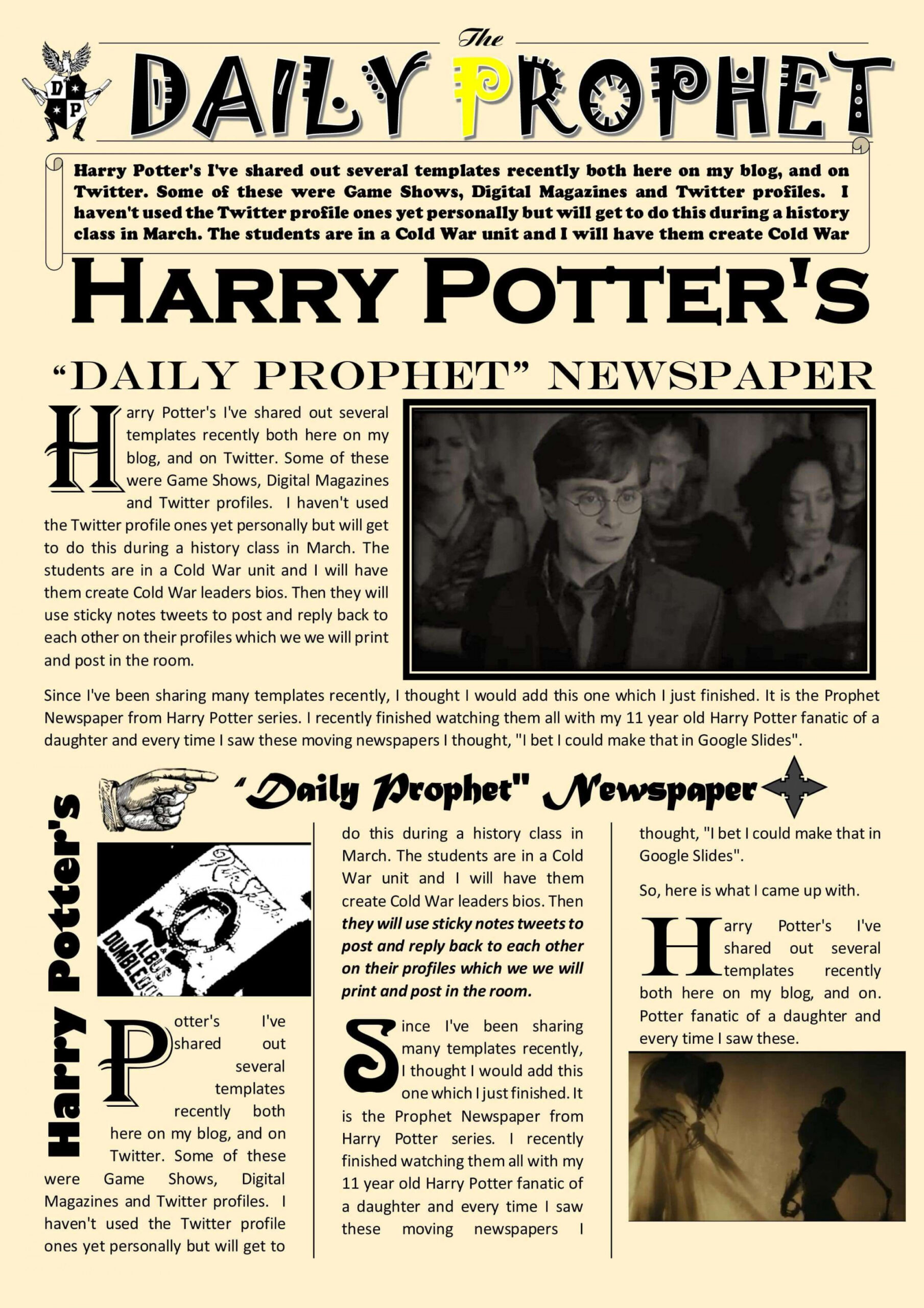 Newspaper article template Google Docs Harry Potter Daily Prophet