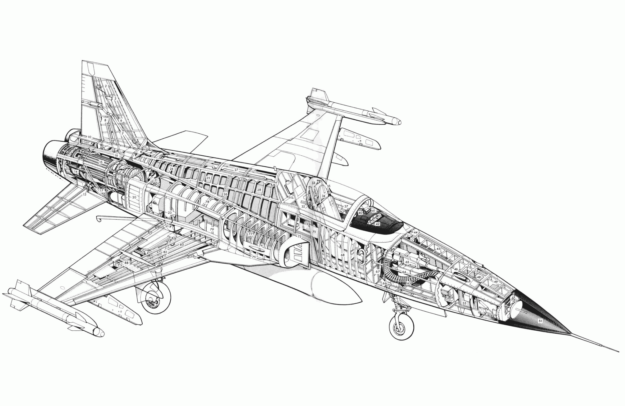 Northrop F- Tiger II Cutaway Drawing in High quality