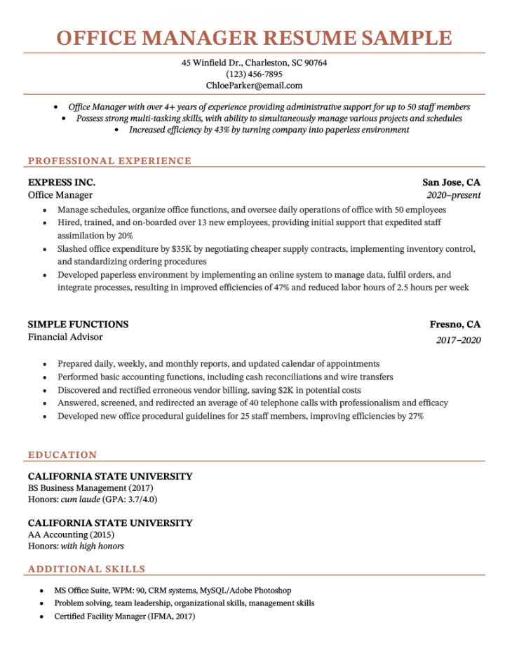 Office Manager Resume Examples for