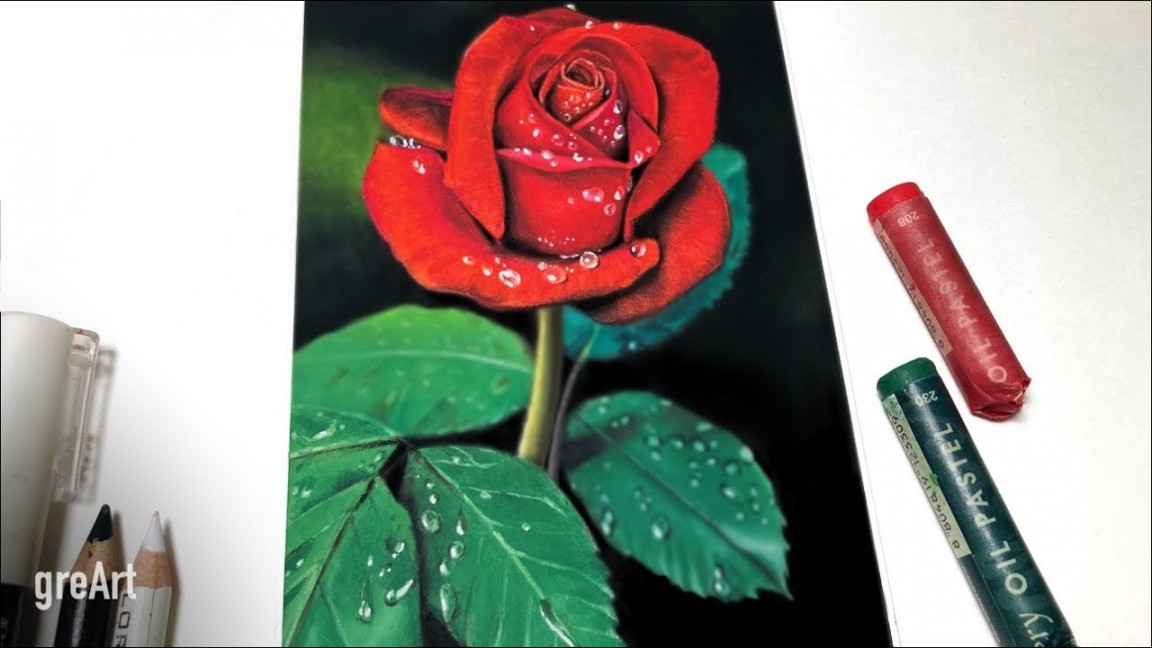 Oil pastel Drawing/How to draw a rose🌹오일파스텔로 장미그리기