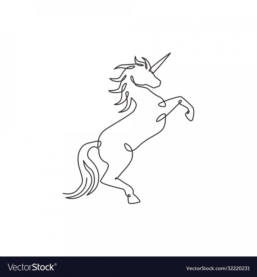 One single line drawing cute jumping unicorn Vector Image