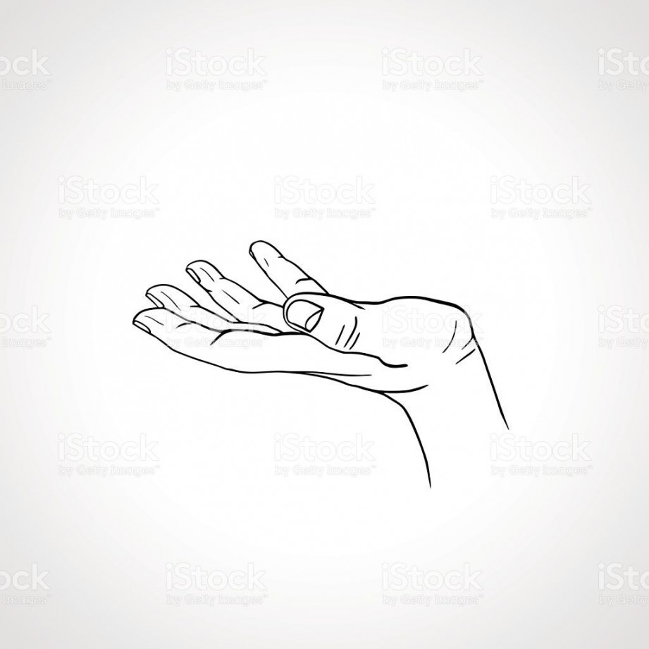 Open empty line art drawing hand Isolated on white background