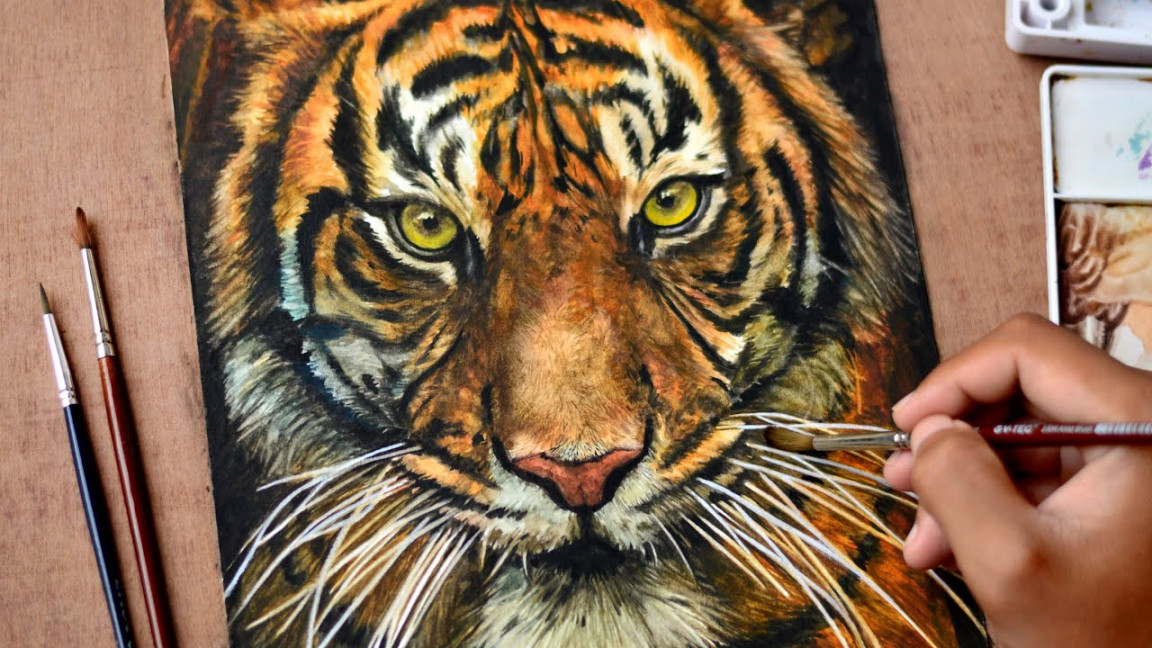 Painting Realistic Tiger in Watercolor