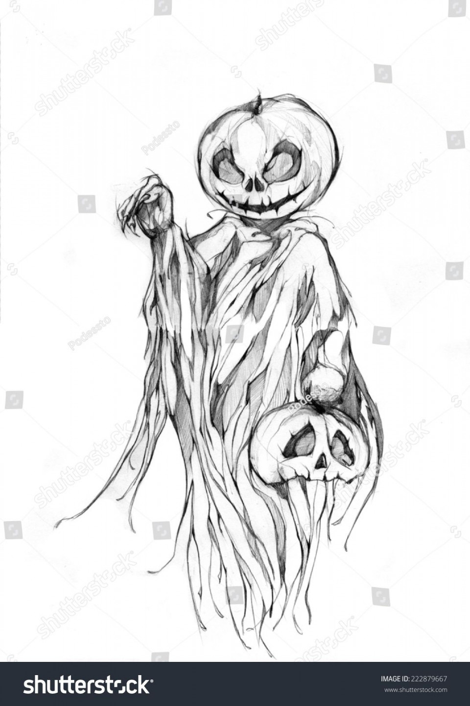 Pencil Drawing Hand Graphics Scary Jack Stock Illustration