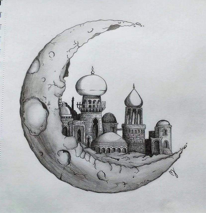 Pencil drawing ~ Moon City ❤ I don