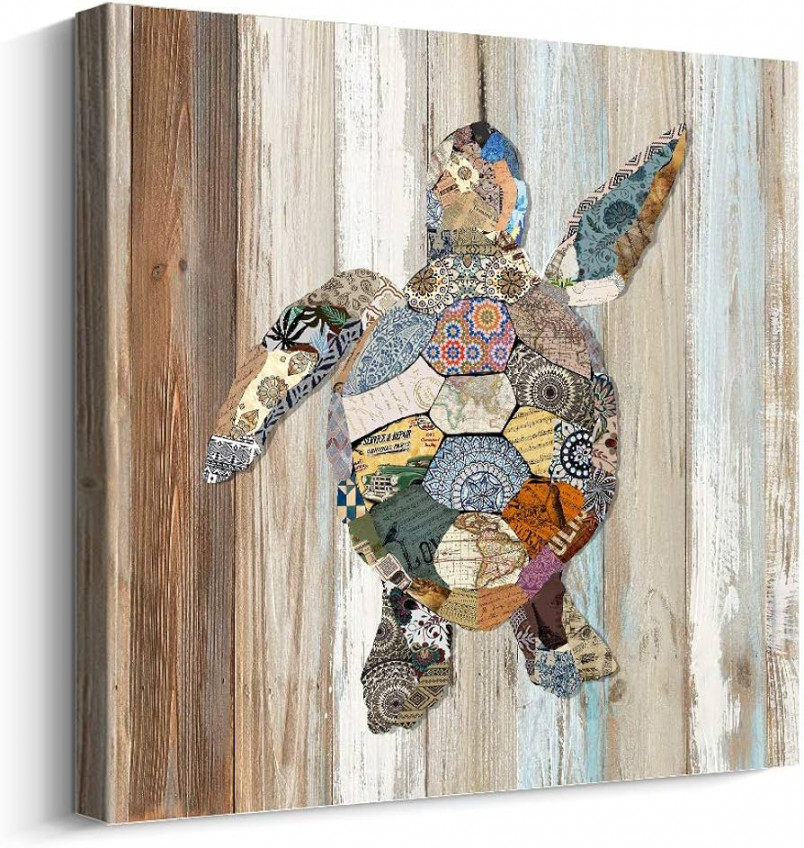 Pi Art Abstract Electic Turtle on Wood Contemporary Canvas