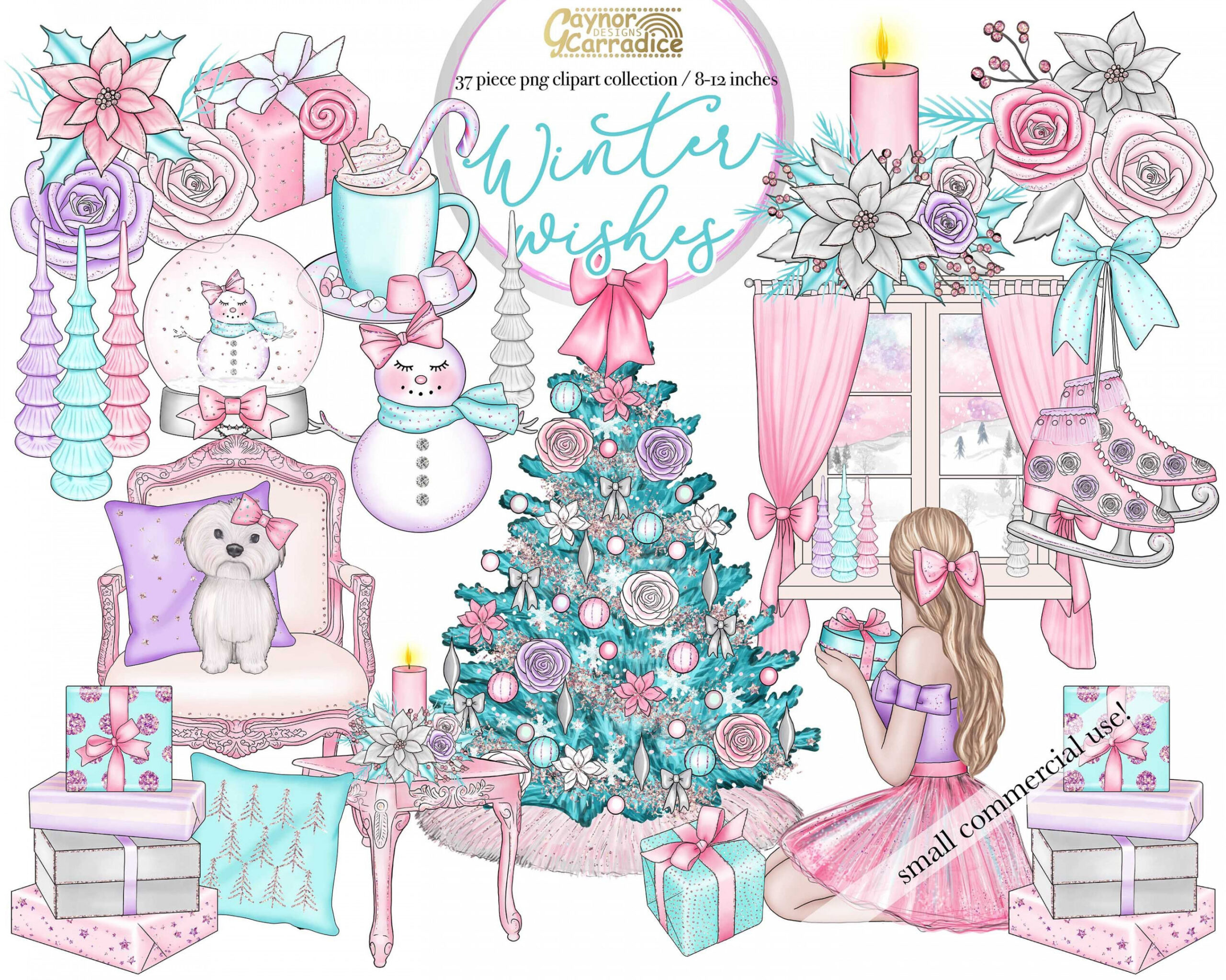 Pink Christmas Clipart  Piece Girly Winter Planner Clip - Etsy