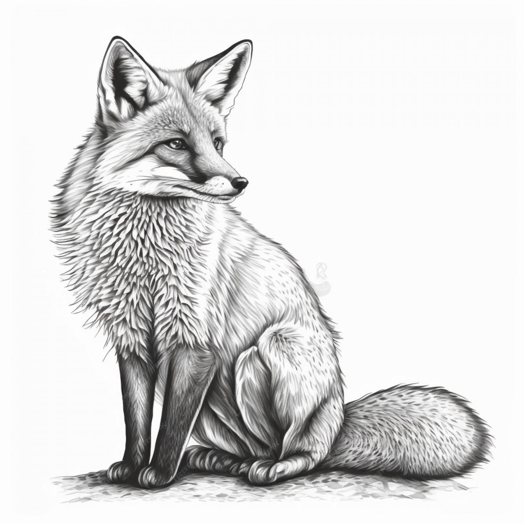 Premium Photo  A drawing of a fox with a tail curled up and a