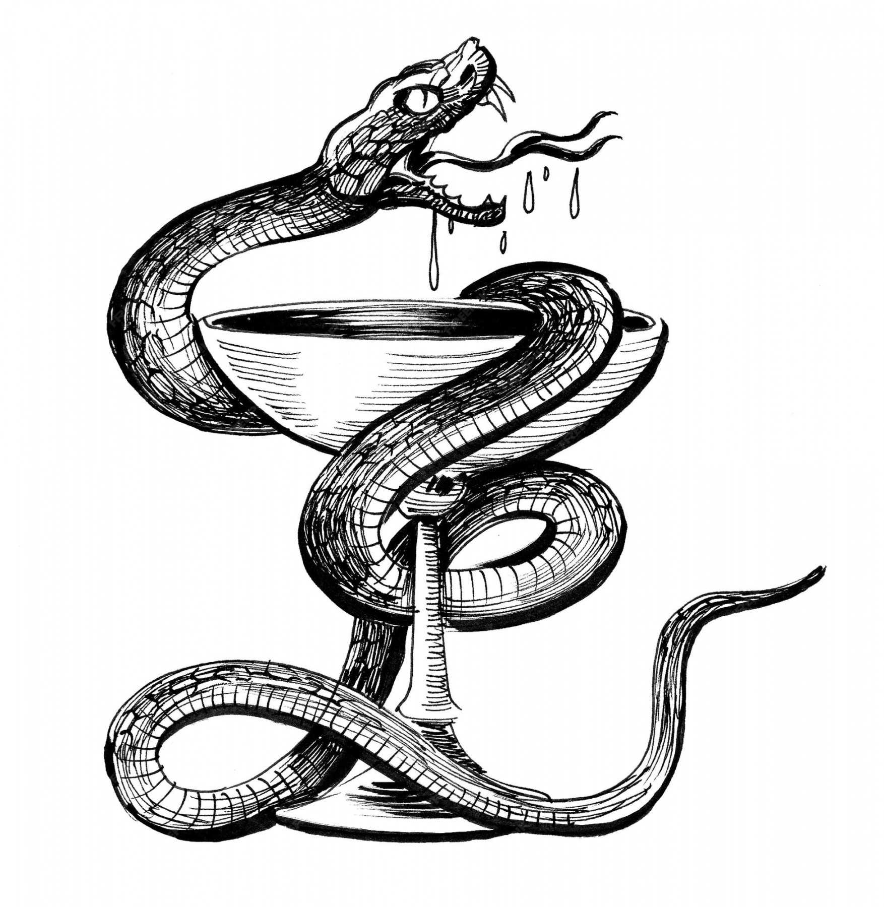 Premium Photo  Cup and poisonous snake, ink black and white drawing